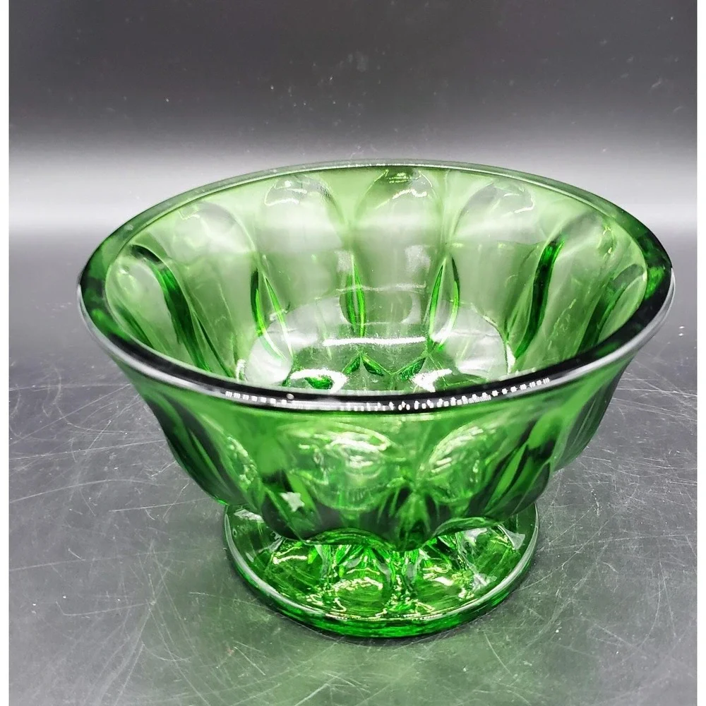 Vintage Anchor Hocking Emerald Green‎ Glass Thumbprint Pedestal Candy Dish Bowl